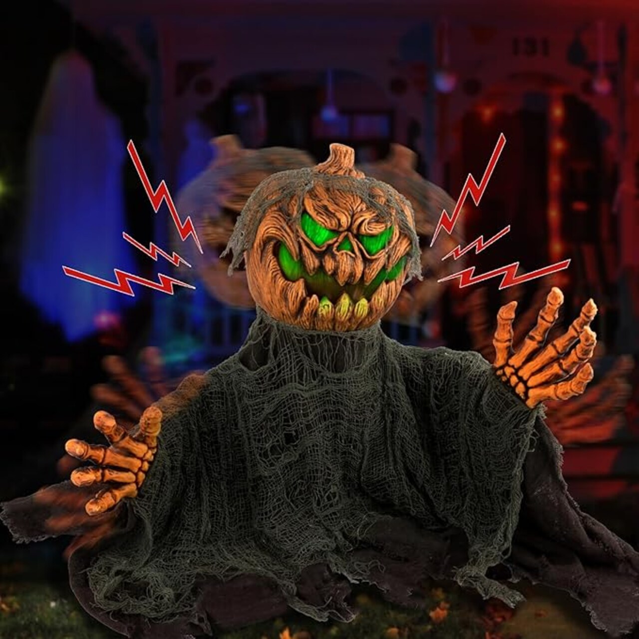 Animated Pumpkin with Sound Activated, Creepy Sound, Light Up Eyes, Scary Motion for Halloween Indoor/Outdoor Yard Lawn Decoration, Haunted House Props